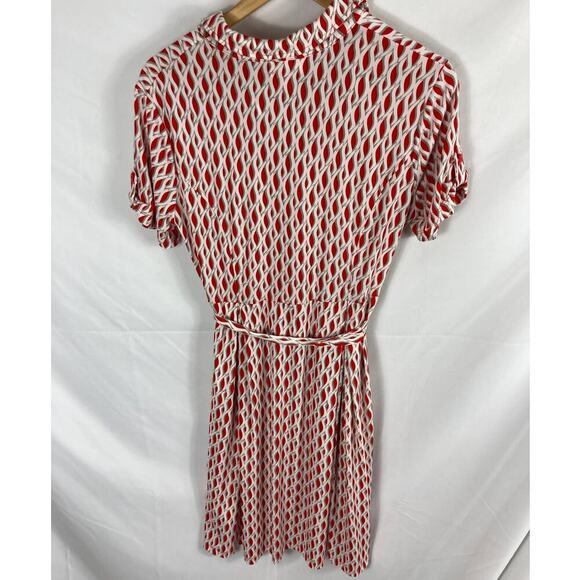 Kenar Red White Patterned short Sleeve Belted Dress Size 12 - Picture 3 of 3